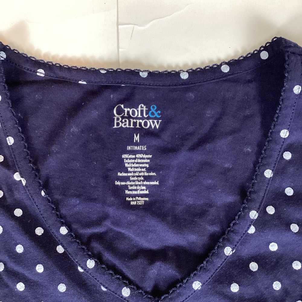 Croft & Barrow Womens T Shirt Top Size M Medium Long Sleeve Sleep Polka Dot - Picture 3 of 7